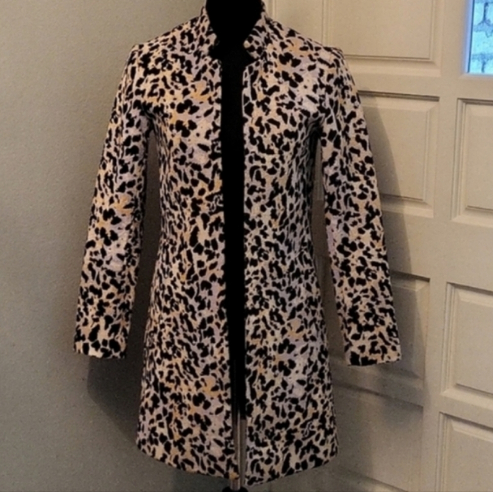 0/2 H&M Animal Print Open-Front Long Sleeve Fully Lined Coat w/ Pockets - Picture 2 of 14